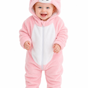 Baby Pink Cat Plush Hooded Romper