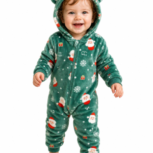 Baby Plush Green Santa Reindeer Hooded Onesie