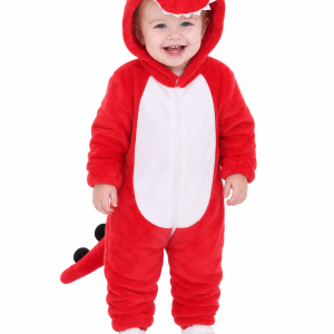 Baby Red Plush Dinosaur Hooded Onesie