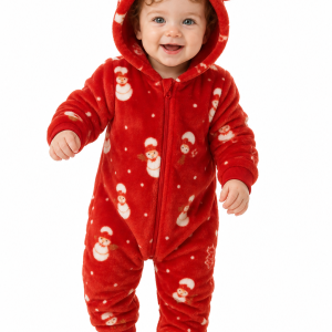 Baby Red Plush Snowman Reindeer Hooded Onesie