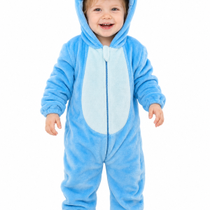 Bright Blue Plush Dinosaur Baby Jumpsuit