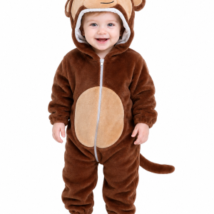Brown Plush Baby Monkey Costume with Hood and Tail