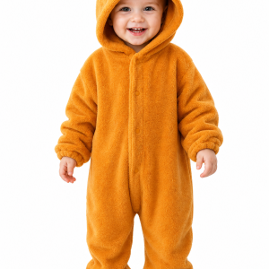 Cozy Baby Orange Plush Bear Hooded Romper