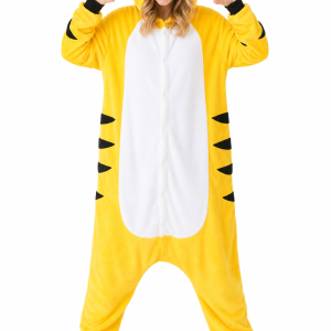 Cozy Yellow Tiger Plush Kigurumi with Paw Slippers