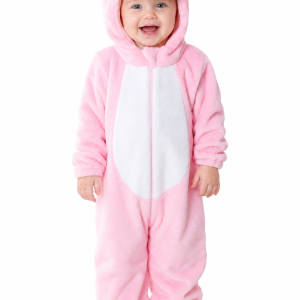 Cute Pink Plush Hooded Baby Monster Jumpsuit