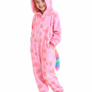 Girls' Pink Tie-Dye Unicorn Onesie with Rainbow Tail