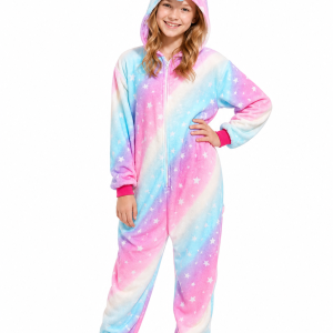 Girls' Plush Unicorn Onesie with Rainbow Stars