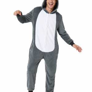 Gray Plush Tom Cat Kigurumi Hooded Jumpsuit