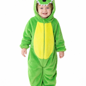 Green Plush Baby Dinosaur Onesie with Yellow Belly