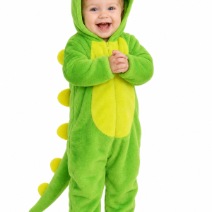 Green Plush Dinosaur Baby Hooded Romper