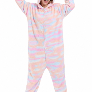 Hooded Pastel Tie-Dye Unicorn Plush Onesie