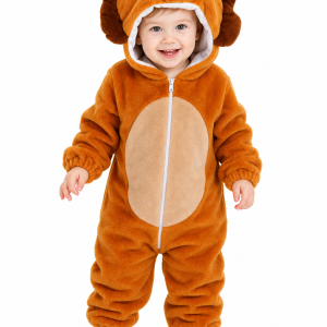 Infant Brown Plush Lion Hooded Onesie