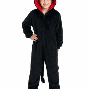 Kids' Black Plush Toothless Dragon Jumpsuit with Tail