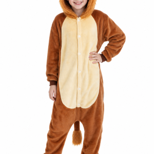 Kids' Brown Lion Plush Hooded Onesie