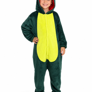 Kids' Dark Green & Yellow Plush Dinosaur Onesie