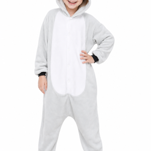 Kids' Light Gray Plush Koala Hooded Onesie
