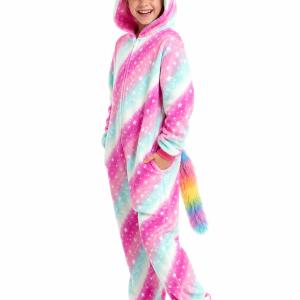 Kids' Pink and Blue Star Swirl Unicorn Plush Onesie