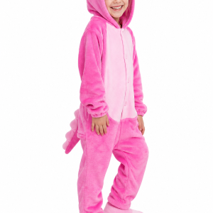 Kids' Pink Plush Monster Kigurumi with Claw Slippers