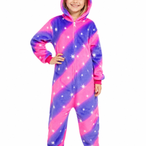 Kids' Pink Purple Star Unicorn Fleece Onesie