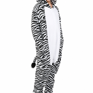 Kids' Plush Black and White Zebra Onesie