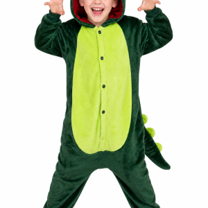 Kids' Plush Green Dinosaur Onesie with Hood