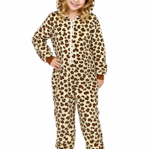 Kids' Plush Hooded Leopard Print Onesie