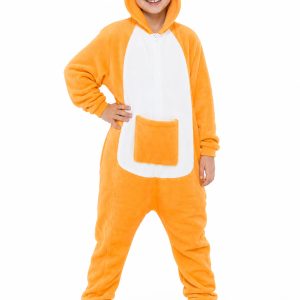 Kids' Plush Orange Kangaroo Kigurumi with Pouch