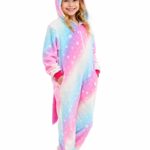 Kids' Plush Pastel Tie-Dye Unicorn Onesie