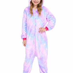 Kids' Plush Unicorn Onesie with Pastel Tie-Dye