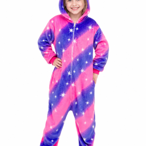 Kids' Plush Unicorn Onesie with Pink Purple Stars