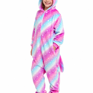 Kids' Rainbow Star Plush Unicorn Kigurumi