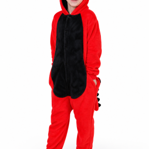 Kids' Red and Black Dinosaur Plush Kigurumi