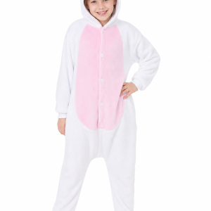 Kids' White and Pink Unicorn Plush Kigurumi