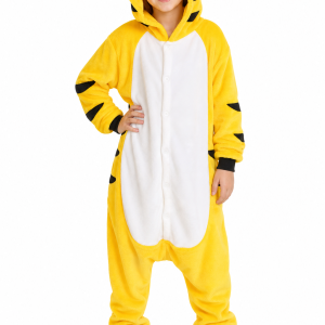 Kids Yellow Tiger Plush Kigurumi with Paws