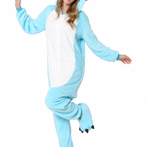 Light Blue Plush Elephant Kigurumi with Pink Ears