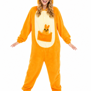 Orange Kangaroo Kigurumi with Joey and Claw Slippers