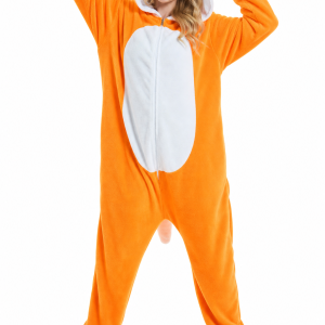 Orange Plush Fox Hooded Kigurumi Onesie