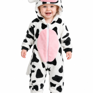 Plush Black and White Cow Baby Onesie