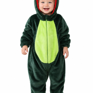 Plush Dark Green Baby Dino Onesie with Green Belly