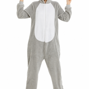 Plush Grey Bunny Kigurumi Onesie with Hooded Ears