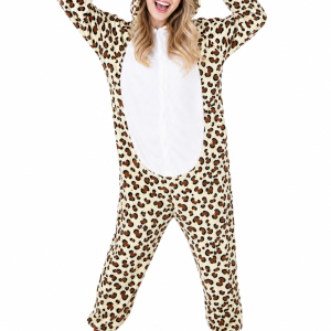 Plush Leopard Print Kigurumi with Hooded Ears