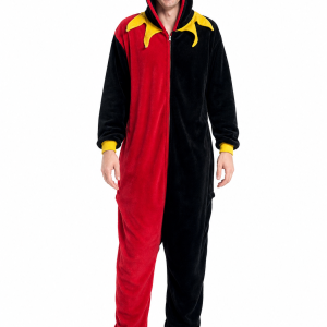 Plush Red and Black Jester Kigurumi with Hood