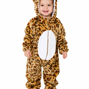 Plush Toddler Leopard Animal Onesie with Hood