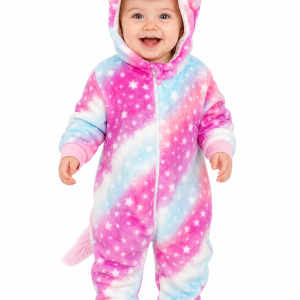 Plush Unicorn Baby Onesie with Tie-Dye Stars