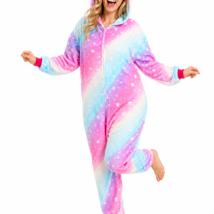 Plush Unicorn Onesie with Rainbow Stars