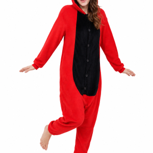 Red Monster Fleece Kigurumi with Shark Teeth Hood