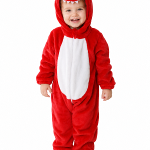 Soft Red Plush Dinosaur Toddler Hooded Onesie