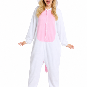 Soft White Unicorn Kigurumi with Pink Slippers