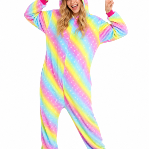 Starry Rainbow Unicorn Hooded Plush Onesie