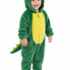 Toddler Green Dinosaur Plush Hooded Onesie